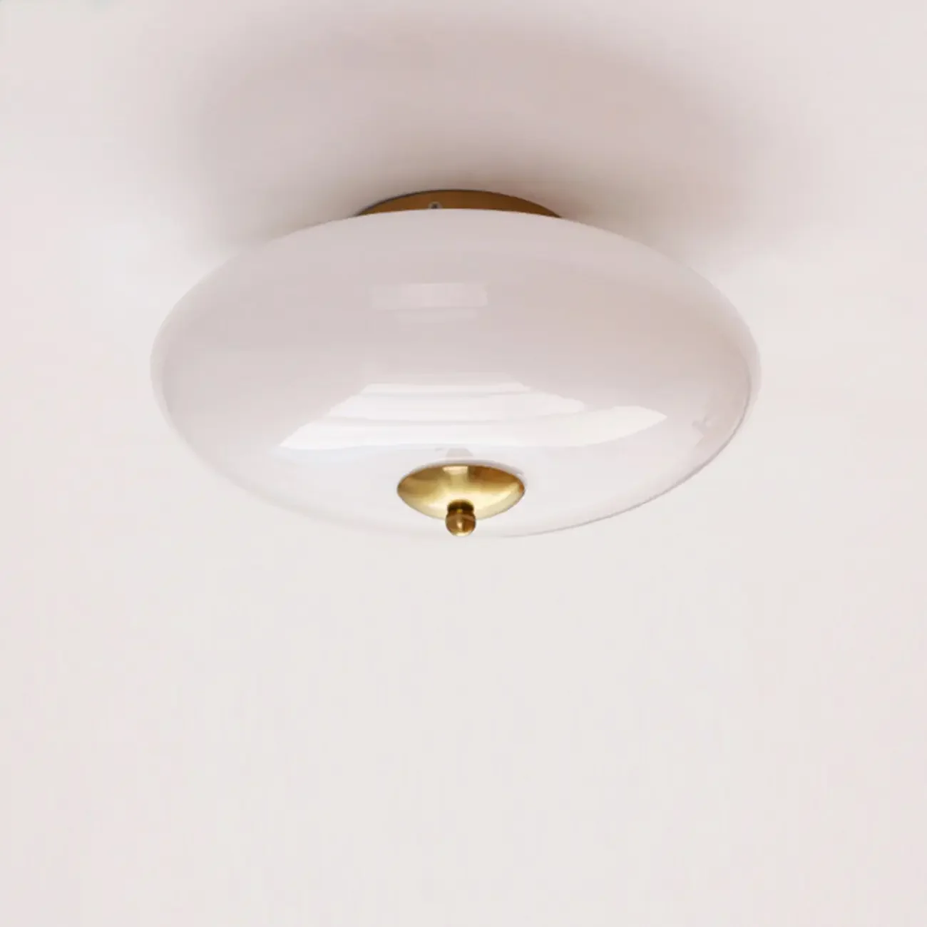 Mini White Drum Glass Dimmable Semi Flush LED Ceiling Light