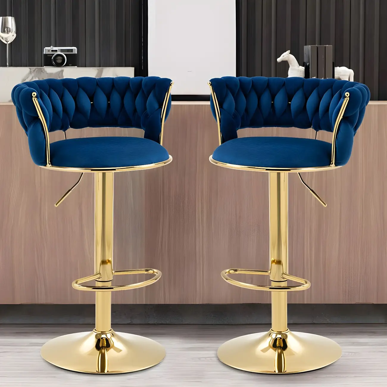Gold Base Low Back Adjustable Swivel Bar Stool