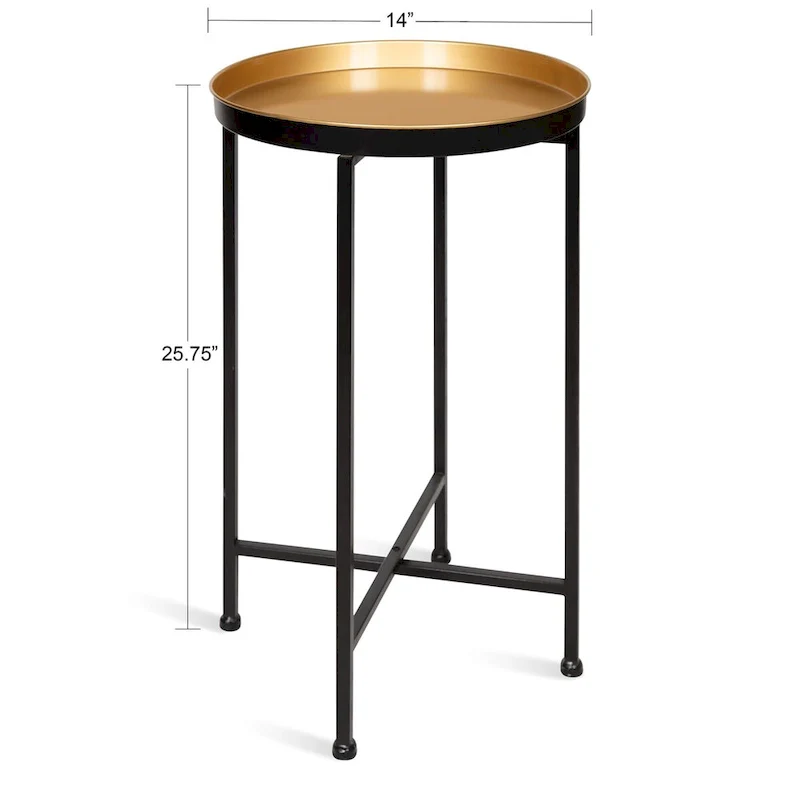 Kate and Laurel Celia Round Metal Tray/ Foldable Accent Table - 14x14x25.75