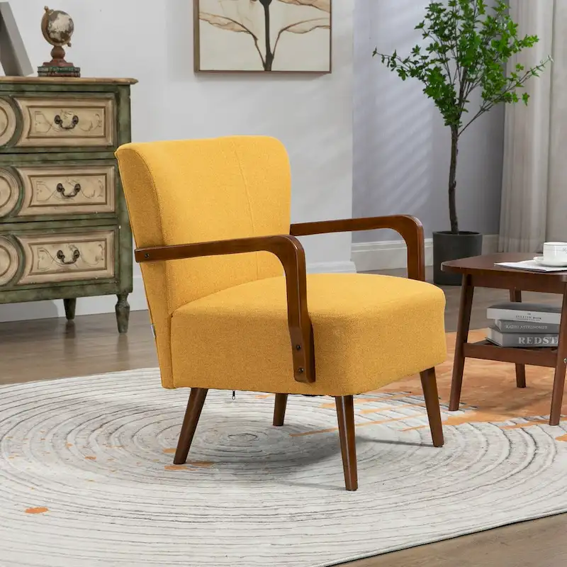 Modern chairs in the living room, wooden frame armchairs