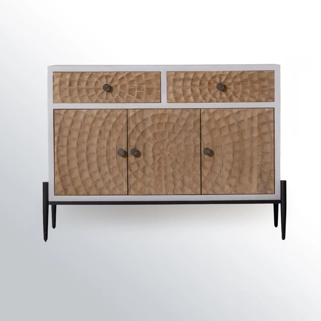 Freestanding Rustic Rectangle White Wood Iron Base Cabinet