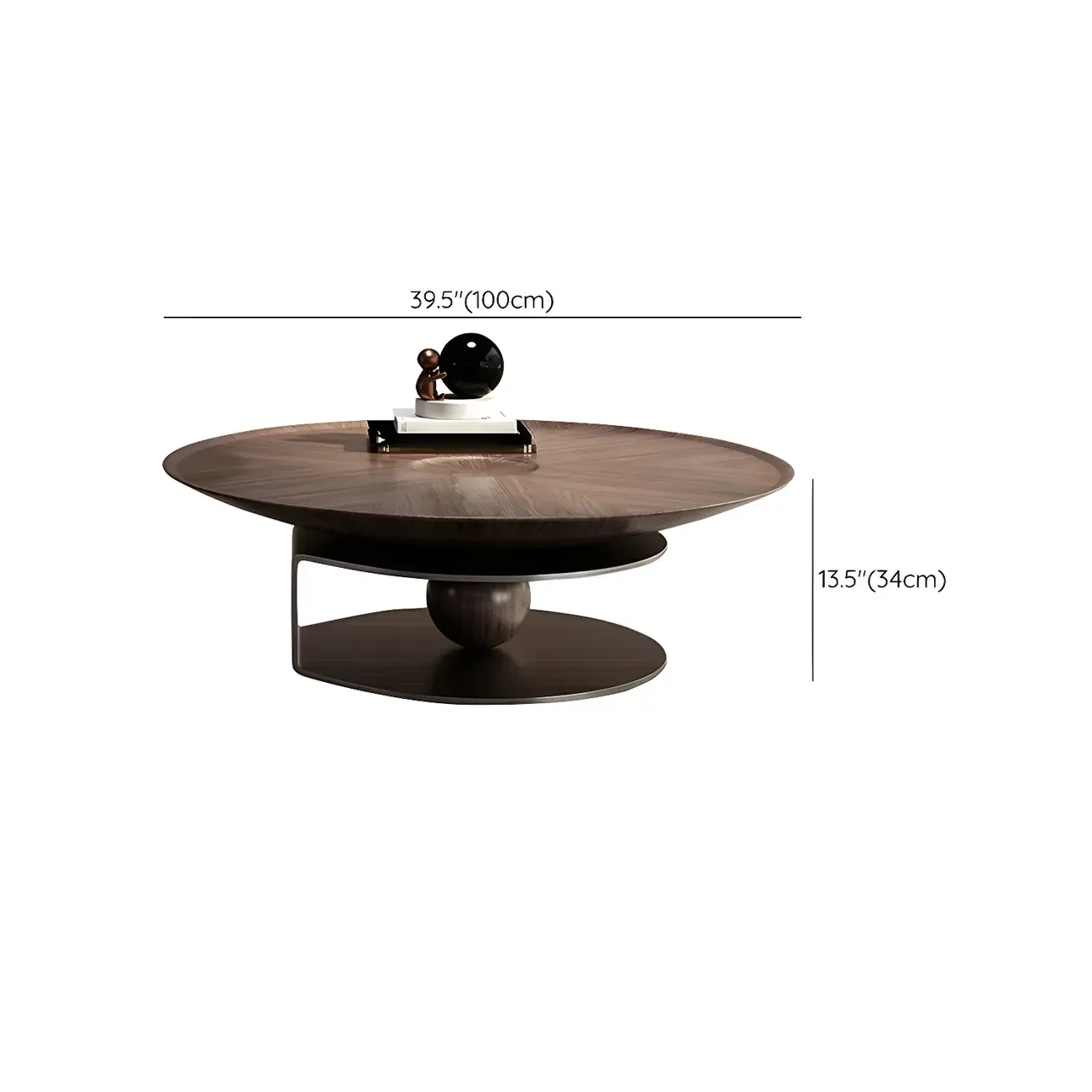 Brown Round Metal Base Wooden Coffee Table