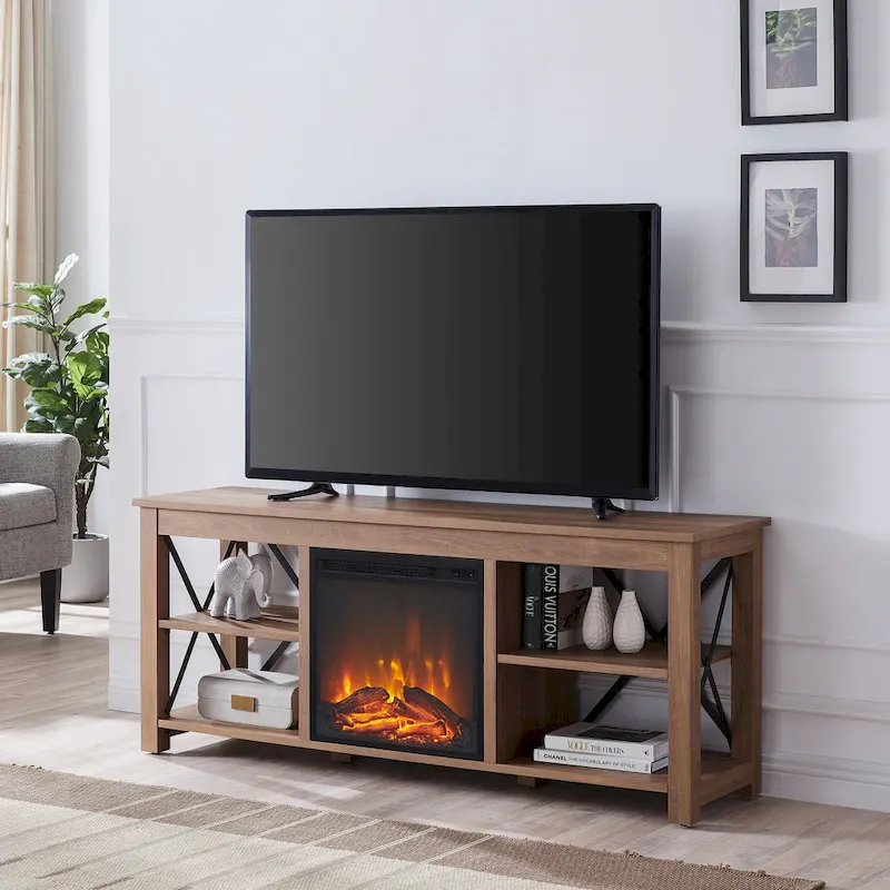 Sawyer TV Stand with Log Fireplace Insert