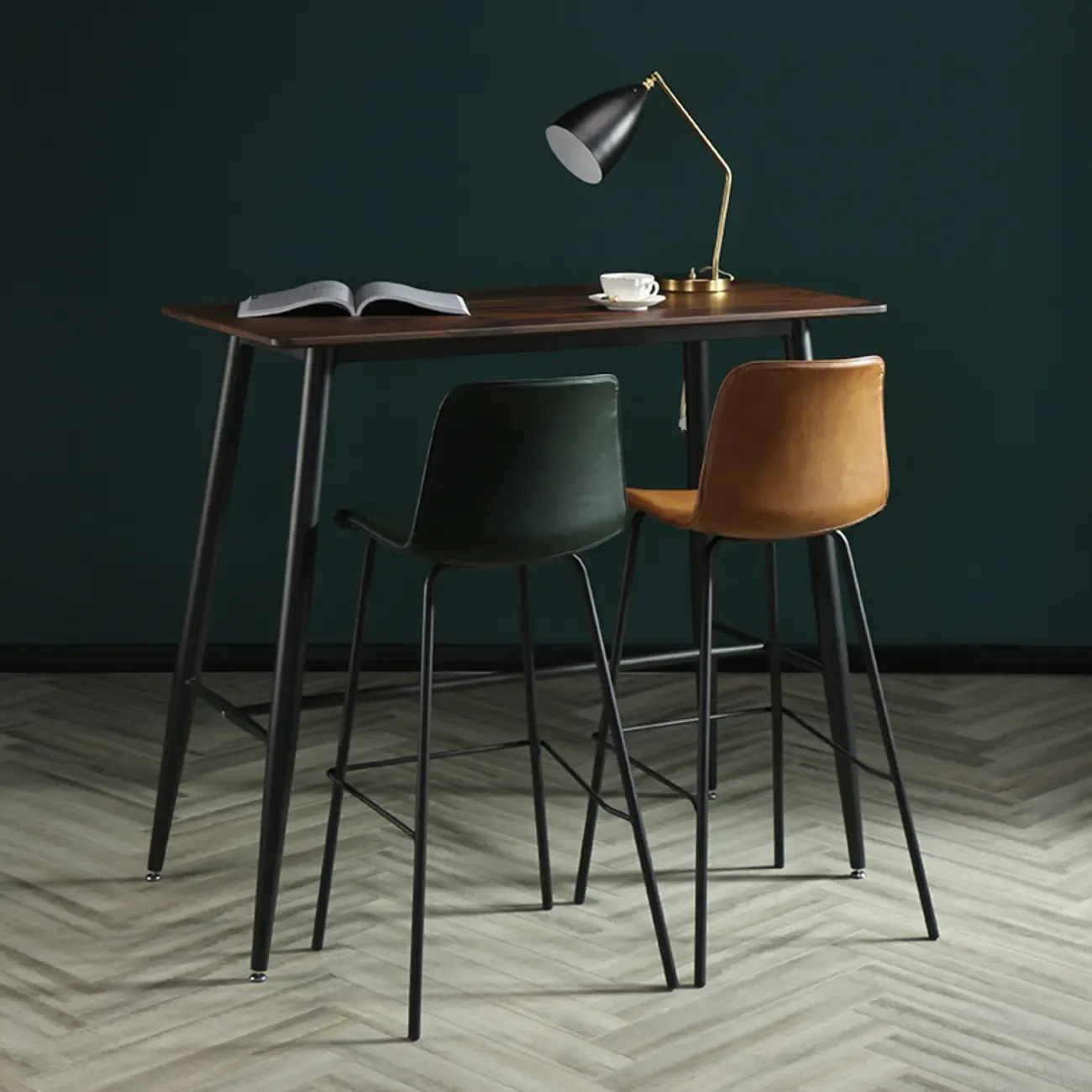 Industrial Metal Frame Leather Bar Stool with Footrest