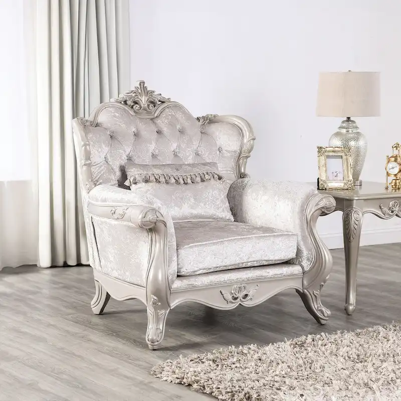 Furniture of America Clarissa Traditional Arm Chair with Button Tufted Back and Accent Pillow