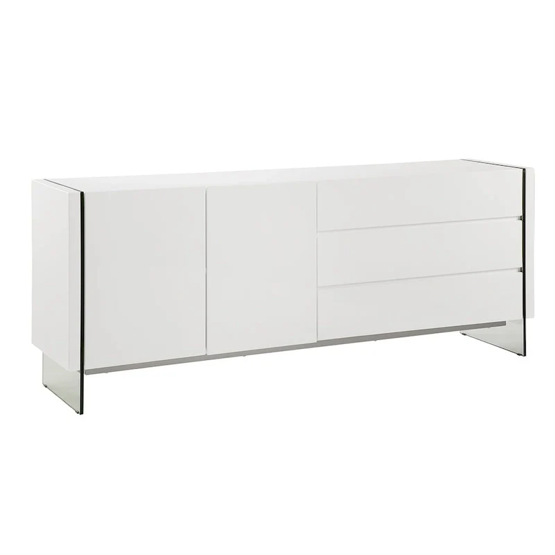 IL VETRO buffet-server in high gloss white lacquer with clear glass.