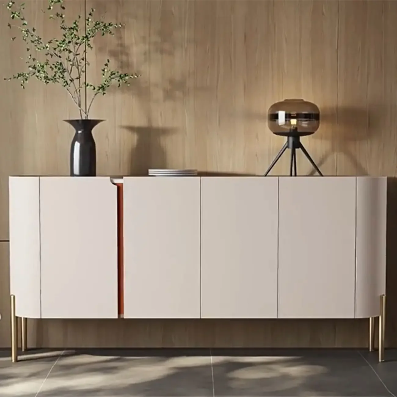 Glam Off-White Wooden Sideboard with Cabinets