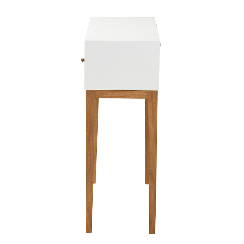Odile Mid-Century Modern Two-Tone Natural Brown and White Bayur Wood 1-Drawer Console Table