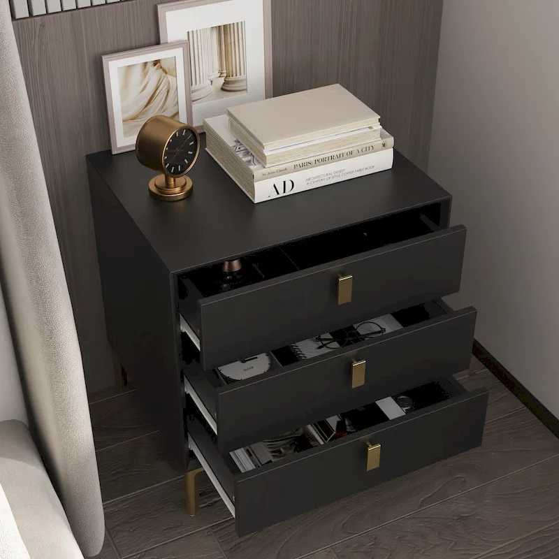 Kerrogee Black/White Bevelled Three-Drawer Bedside Table
