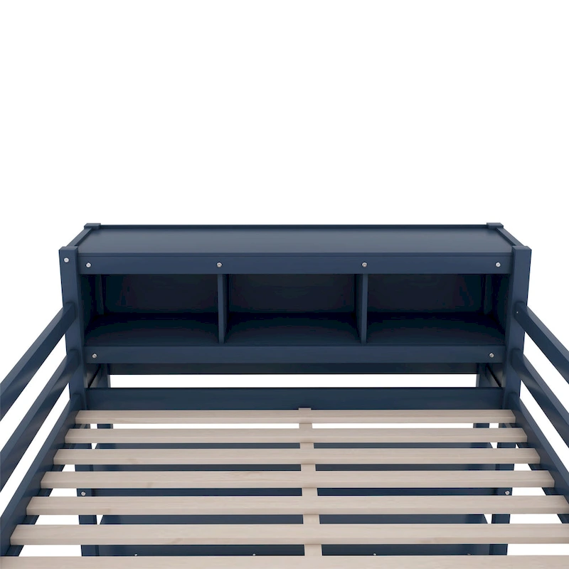 Wood Loft Bed with Cabinet and Bookshelf