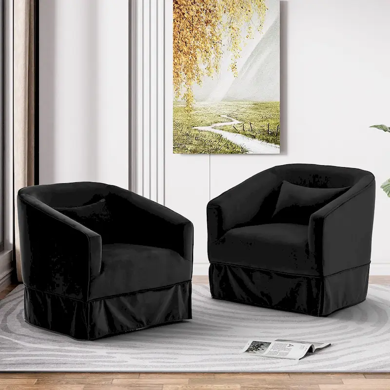 Ouyessir Set of 2 Swivel Barrel Chair 360 Degree Upholstered Accent Chair Fabric Armchair