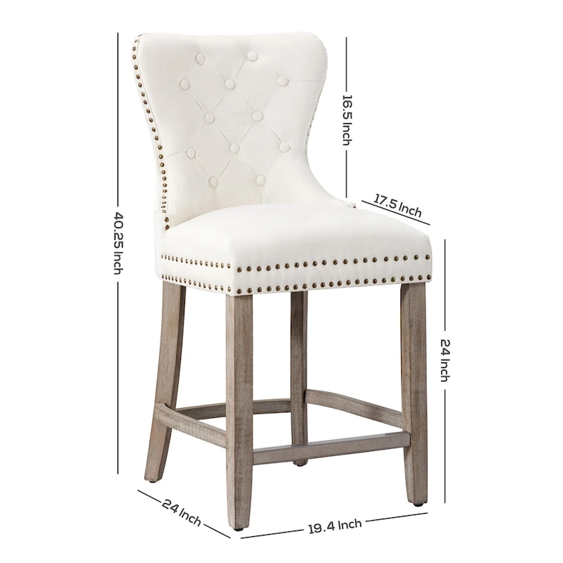 Carter 24  Wingback Tufted Nailhead Counter Stool with Antique Grey Legs