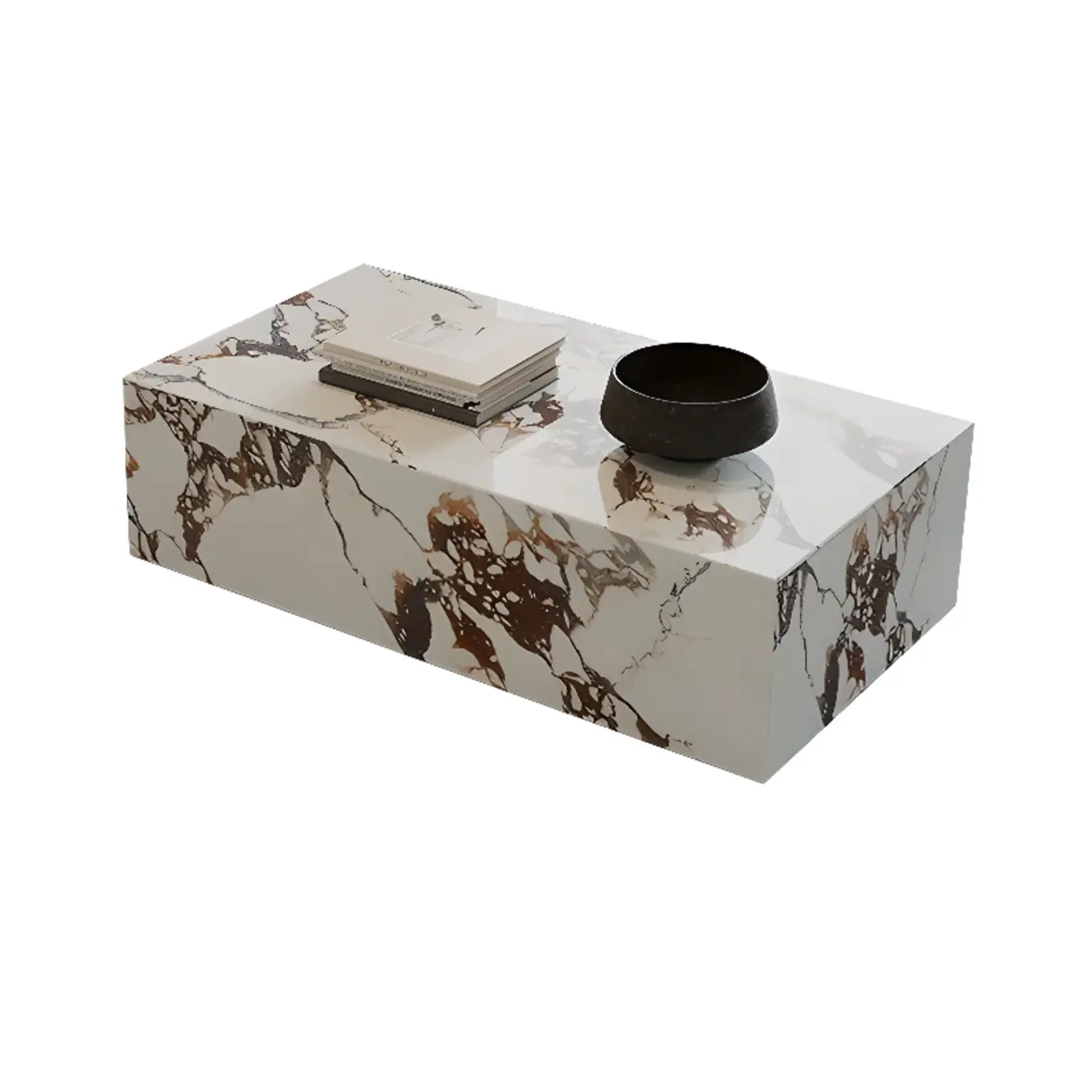 Modern Rectangular Gray Stone Coffee Table