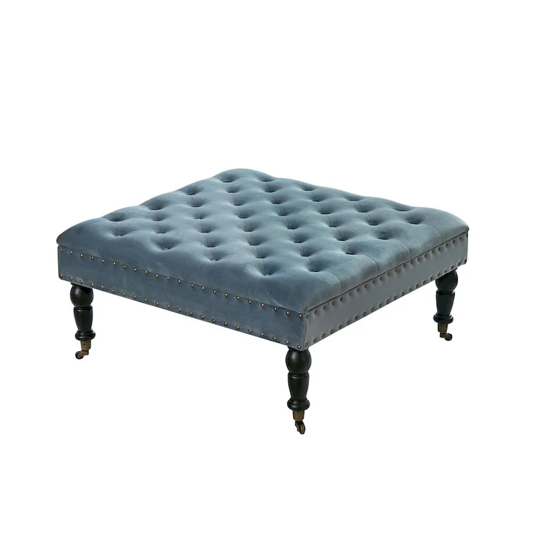 Button-Tufted Round Ottoman – 33 x 33 x 18 Inch