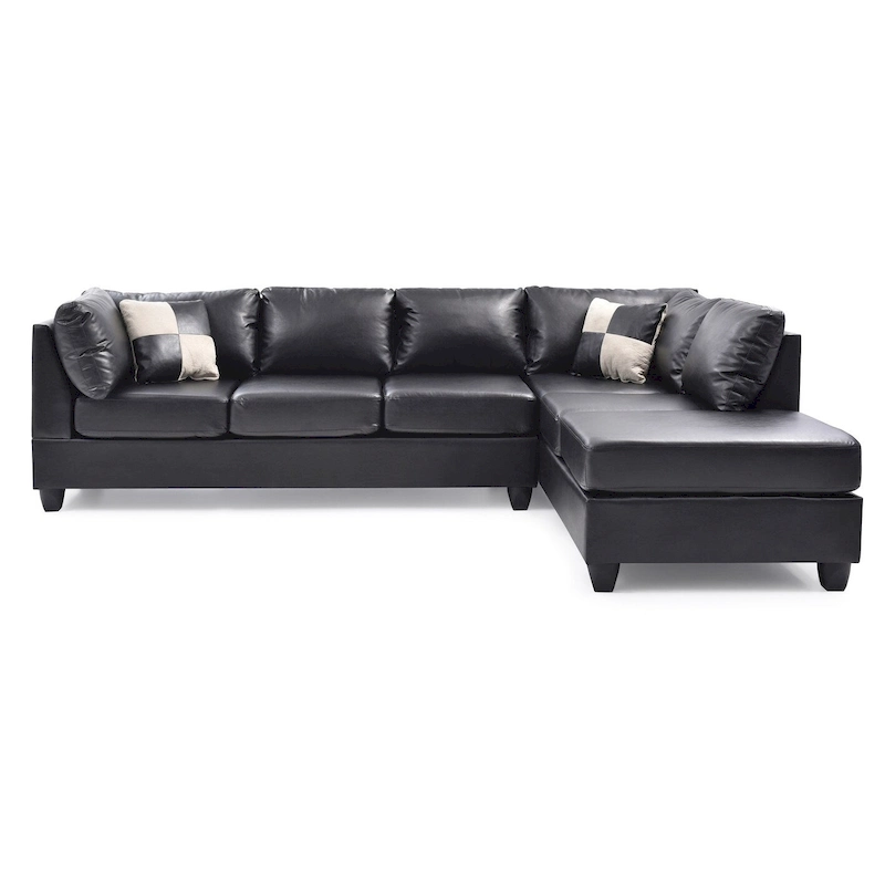 Malone 111 in. Faux Leather 4-Seater Sectional Sofa with 2-Throw Pillow - 111 L x 78 W x 34 H