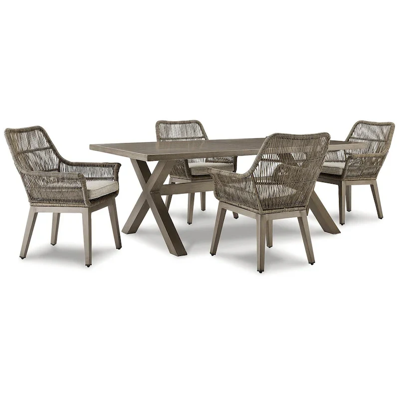 Signature Design by Ashley Beach Front Beige 5-Piece Outdoor Dining Package - 80 W x 42 D x 29 H