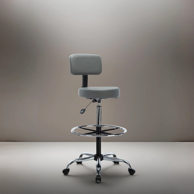 Height Adjustable Drafting Stool - With Premium Leather, Rolling Wheels