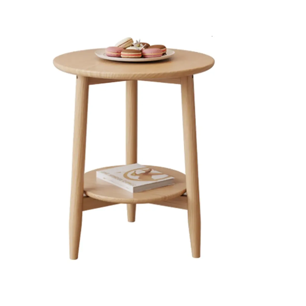 Compact Round Wooden 2-Tier Tripod Base Side Table