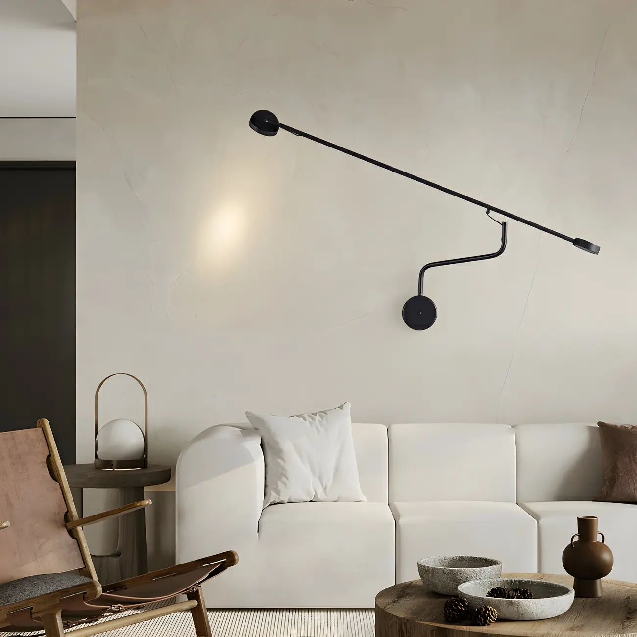 Minimalist Black Metal Adjustable Large Swing Arm Wall Light