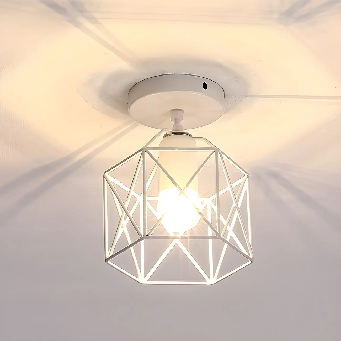 Golden Geometric Metal Industrial Semi Flush Light