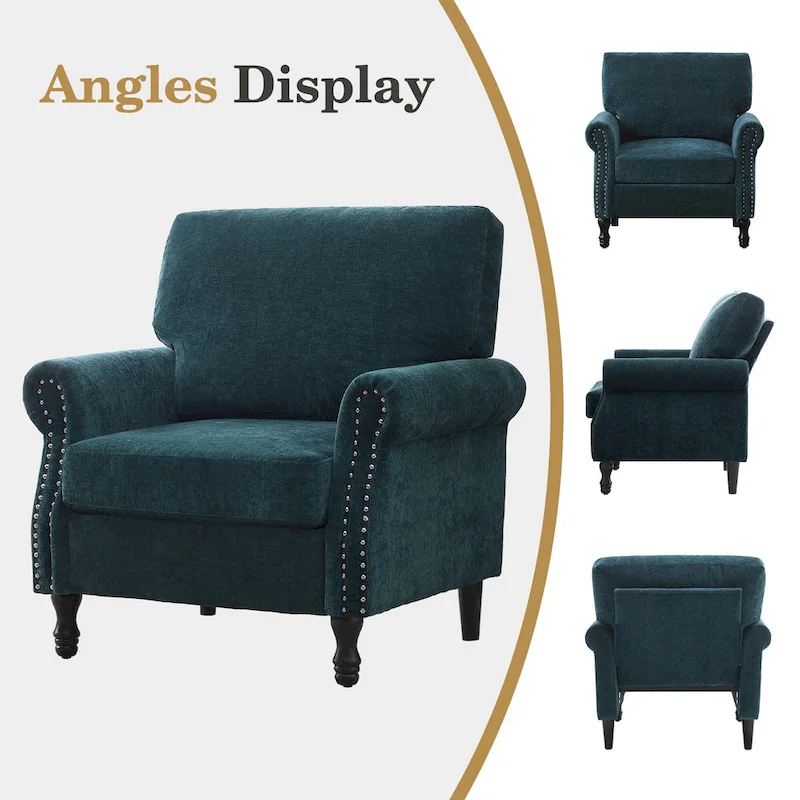 Modern Upholstered Armchair Nailhead Trim Accent Chair with Wood Legs