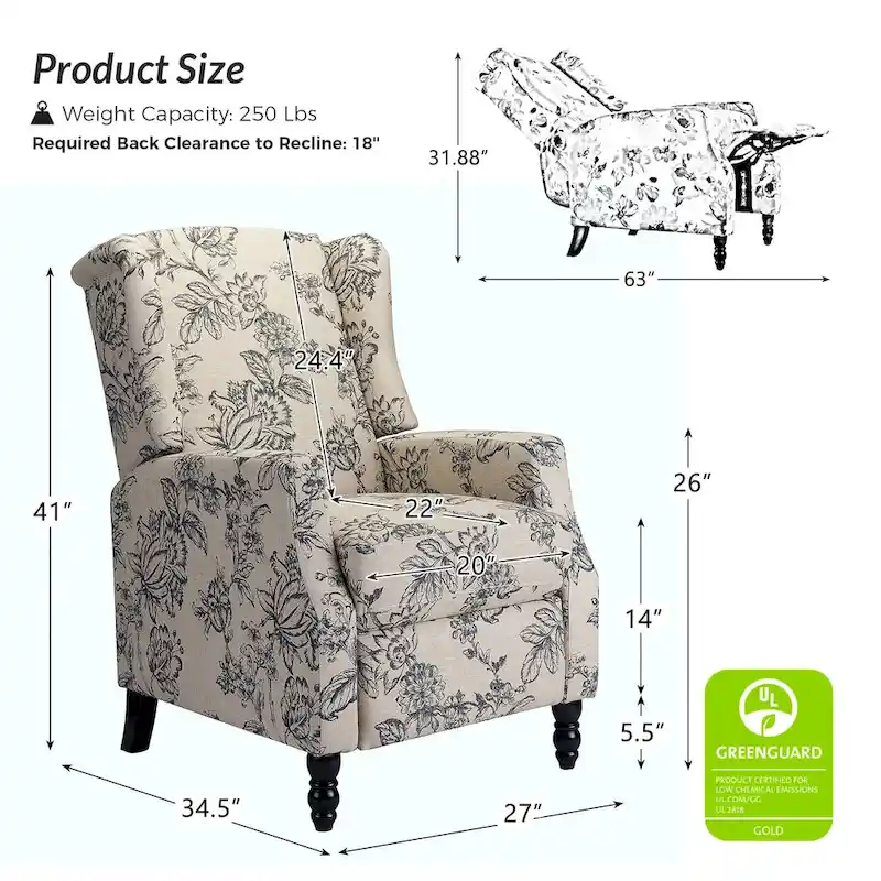 Damaris Mid-Century Modern Manual Pushback Recliner with Wingback Design Set of 2 by HULALA HOME