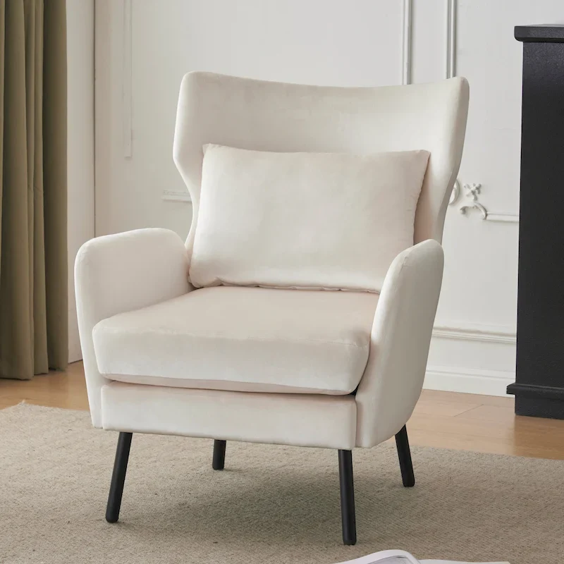 Velvet Wingback Accent Chair with Metal Legs - Single Seat (32