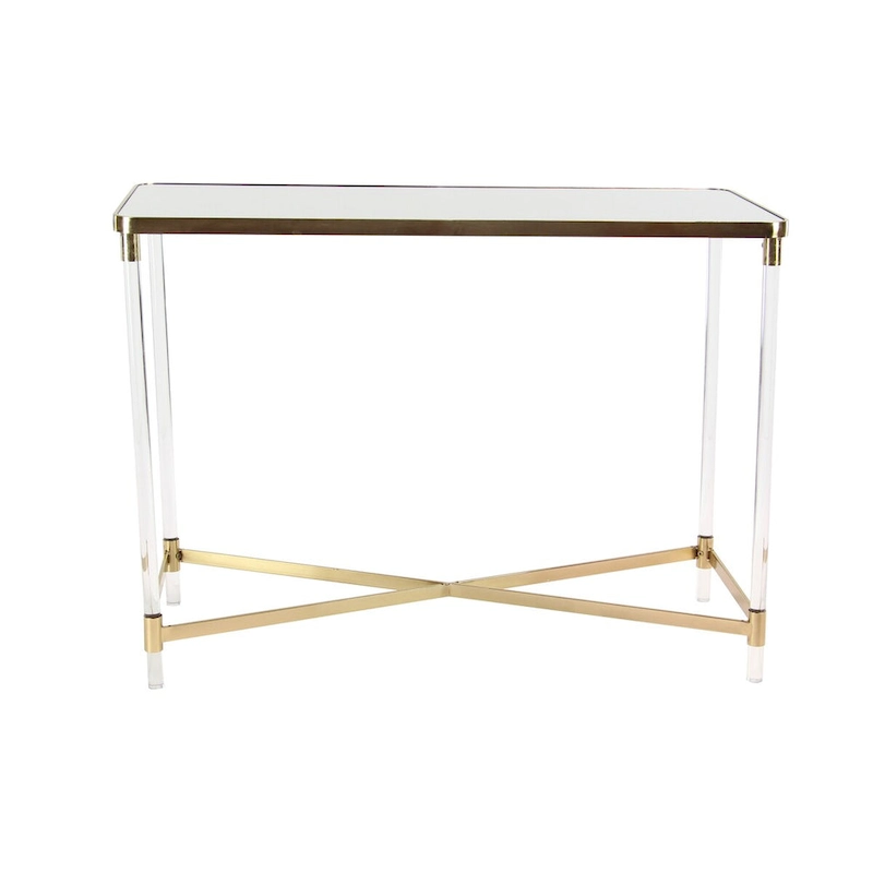 Metal Console Table with Mirrored Top and Acrylic Legs - Gold or Silver - Roche River Decor