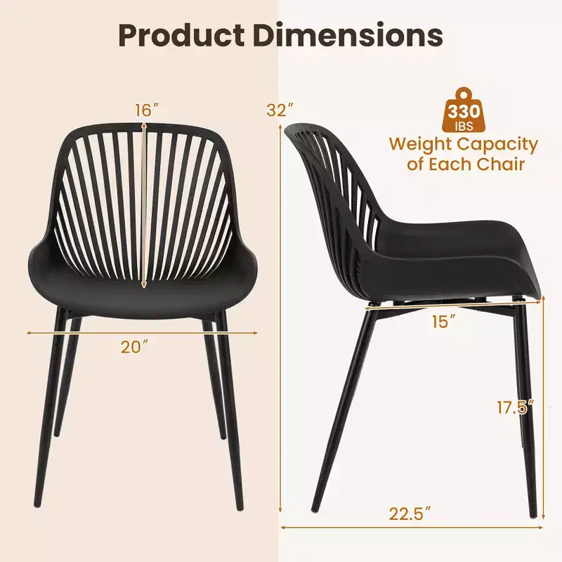 Plastic Dining Chair w/ Metal Legs Cutout Backrest Curved Seat