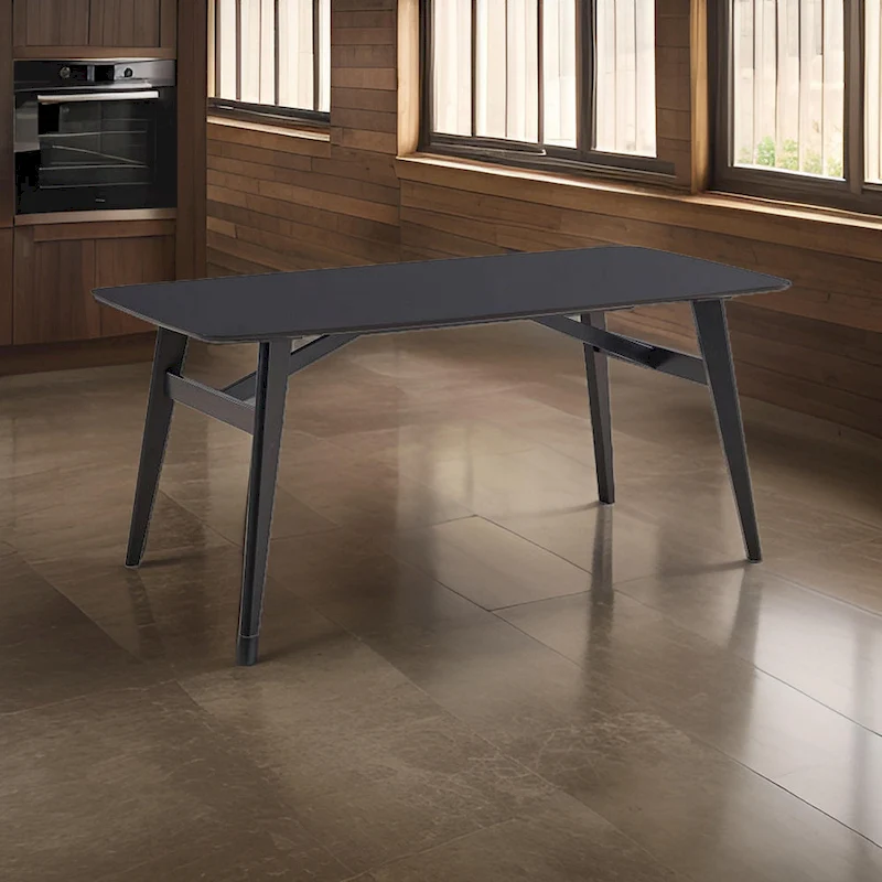 Iora 71 Inch Dining Table, Industrial Style, Rounded Corners, Black Wood