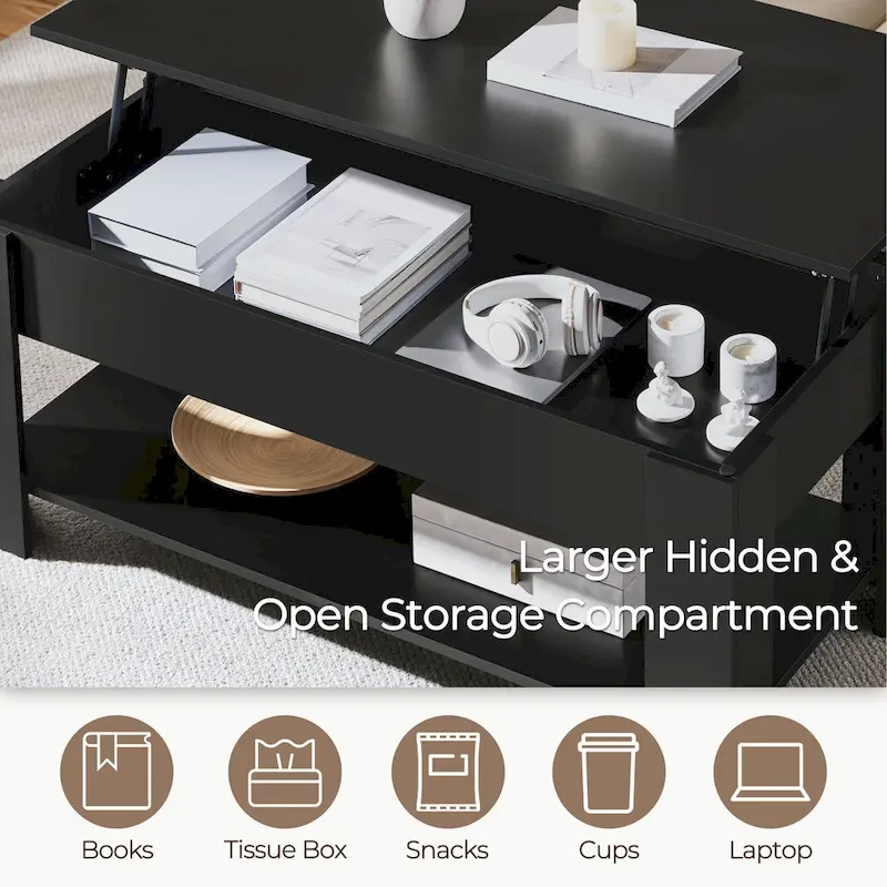 Yaheetech 47.5 Lift Top Coffee Table, Hidden Compartment/ Open Shelf