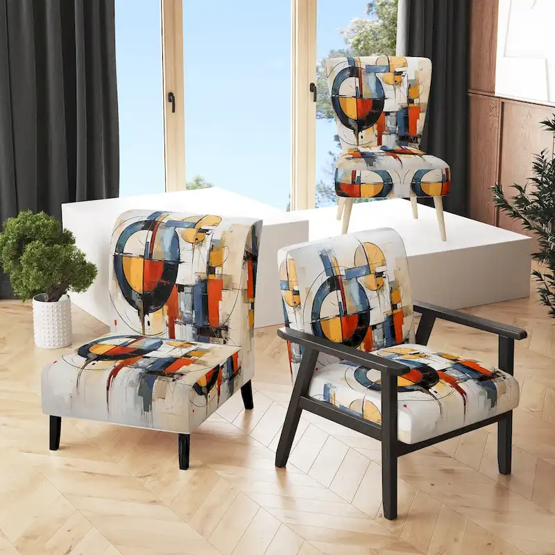 Designart Colorful Mid Century Abstract Fusion I Upholstered Mid-century Accent Chair and Mid-Century Modern Arm Chair