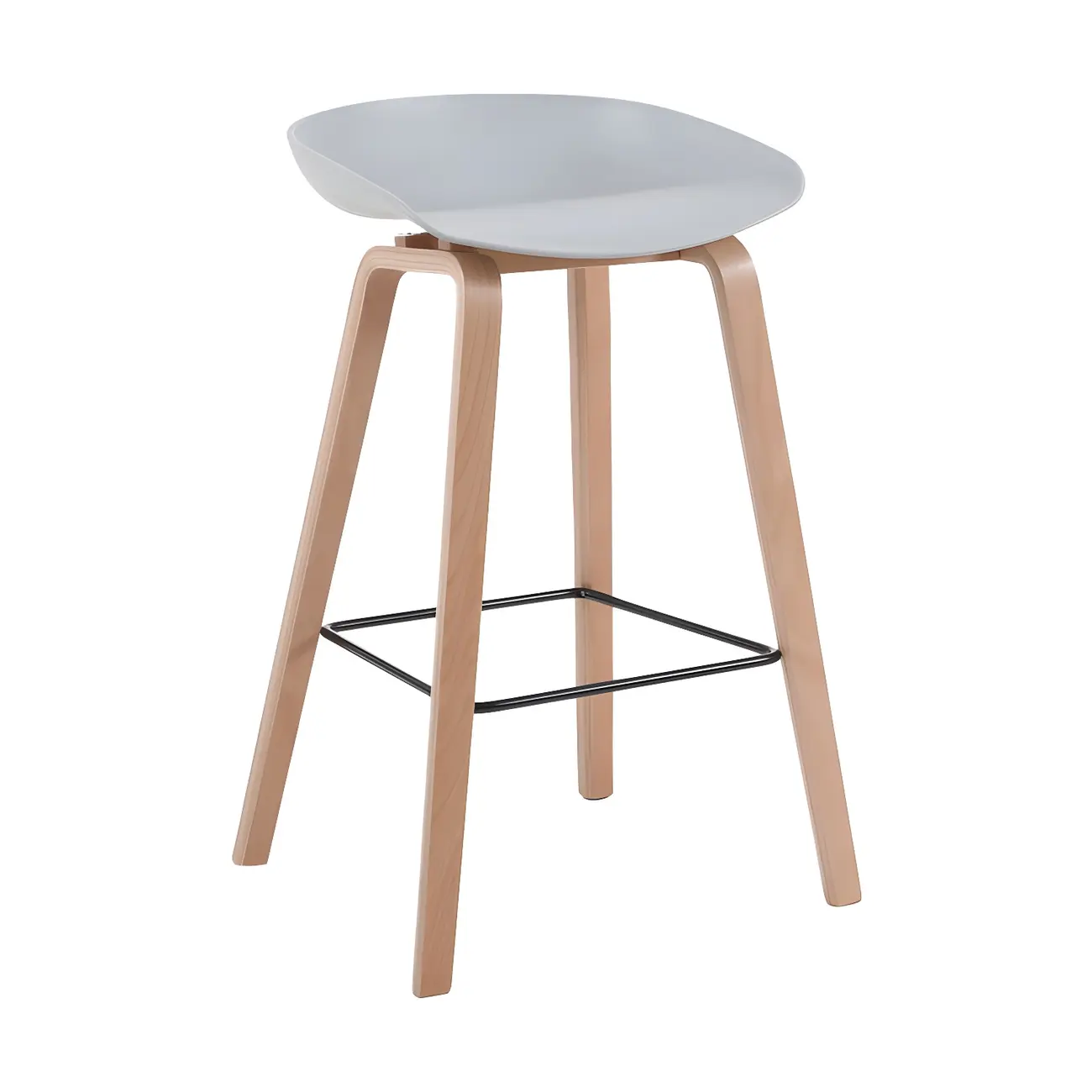 Mid-Century Modern Plastic Bar Stool with Wood Legs