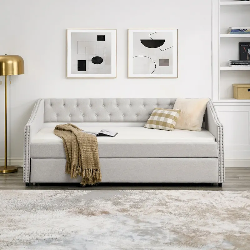 Upholstered Tufted Sofa Bed with Trundle
