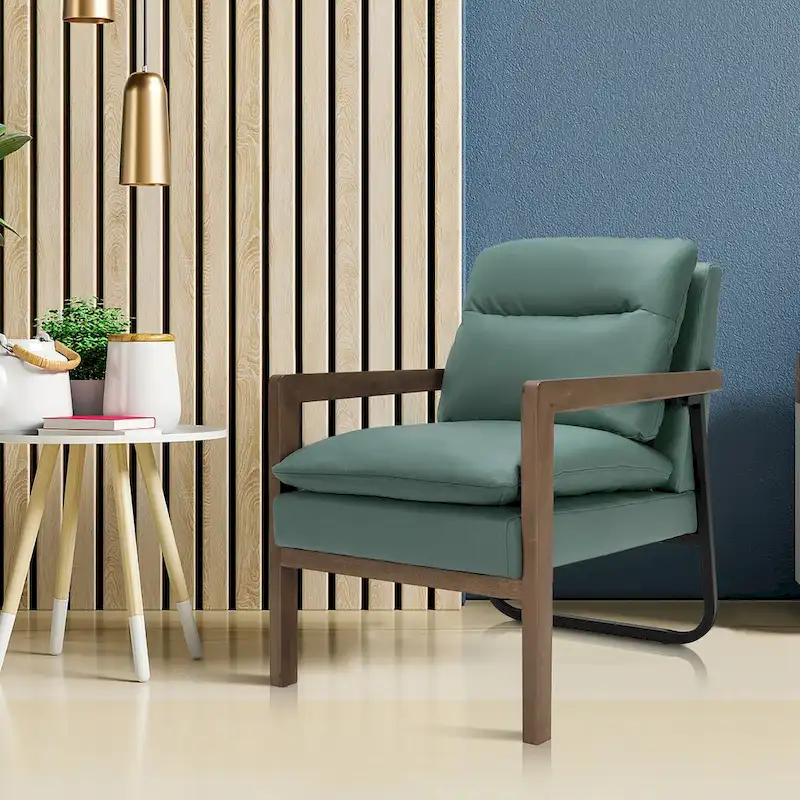 Costway Modern Accent Armchair Lounge Chair w/ Rubber Wood Legs & - 34.5 x 26.5 x 36