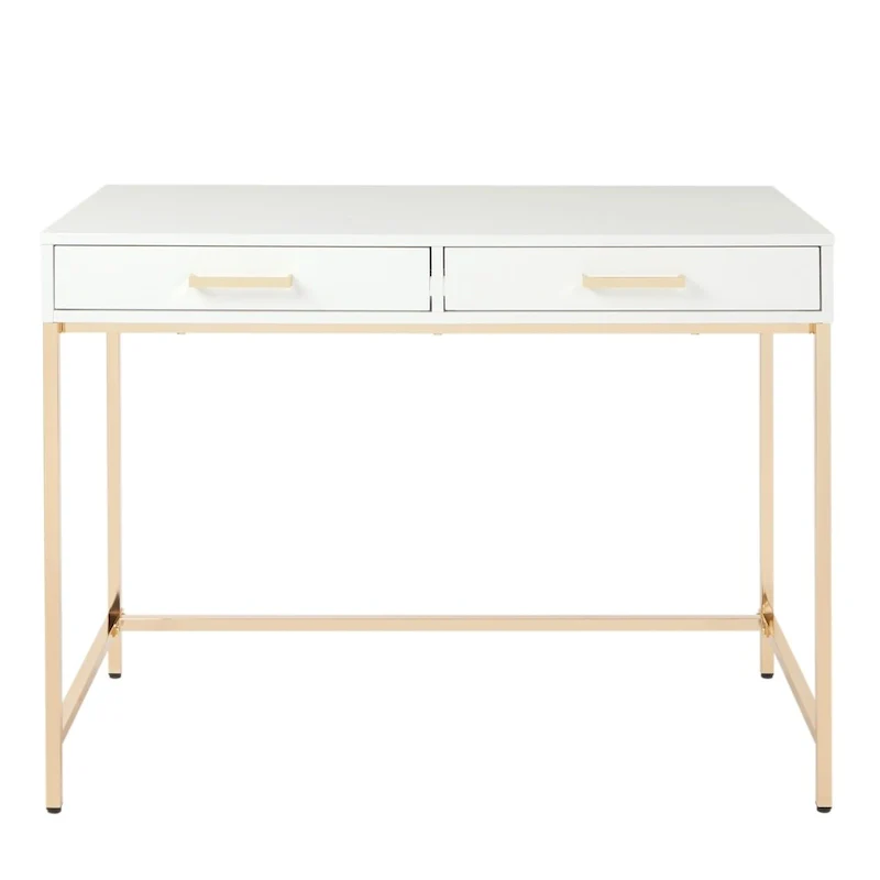 Desk with White Gloss Finish and Gold Base