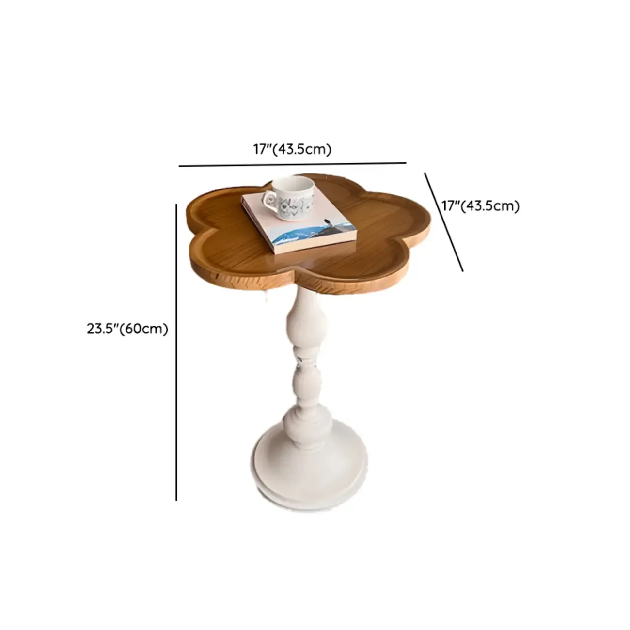 Classic Brown-White Wood Round Pedestal Chairside Table