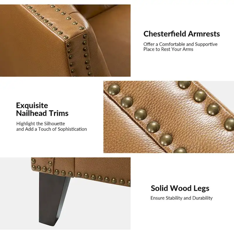 Eugne Transitional Genuine Leather Tufted Design Sofa with Solid Wood Legs by HULALA HOME