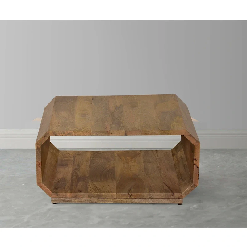 30 Inch Coffee Table, Handcrafted Hollow Cube Shape, Natural Brown Mango Wood