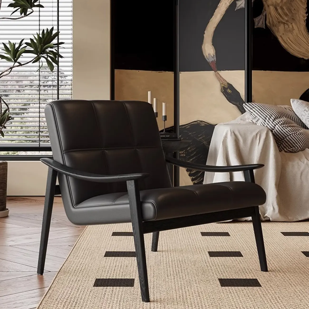 Elegant Genuine/Nappa Leather Mid-Back Accent Chair