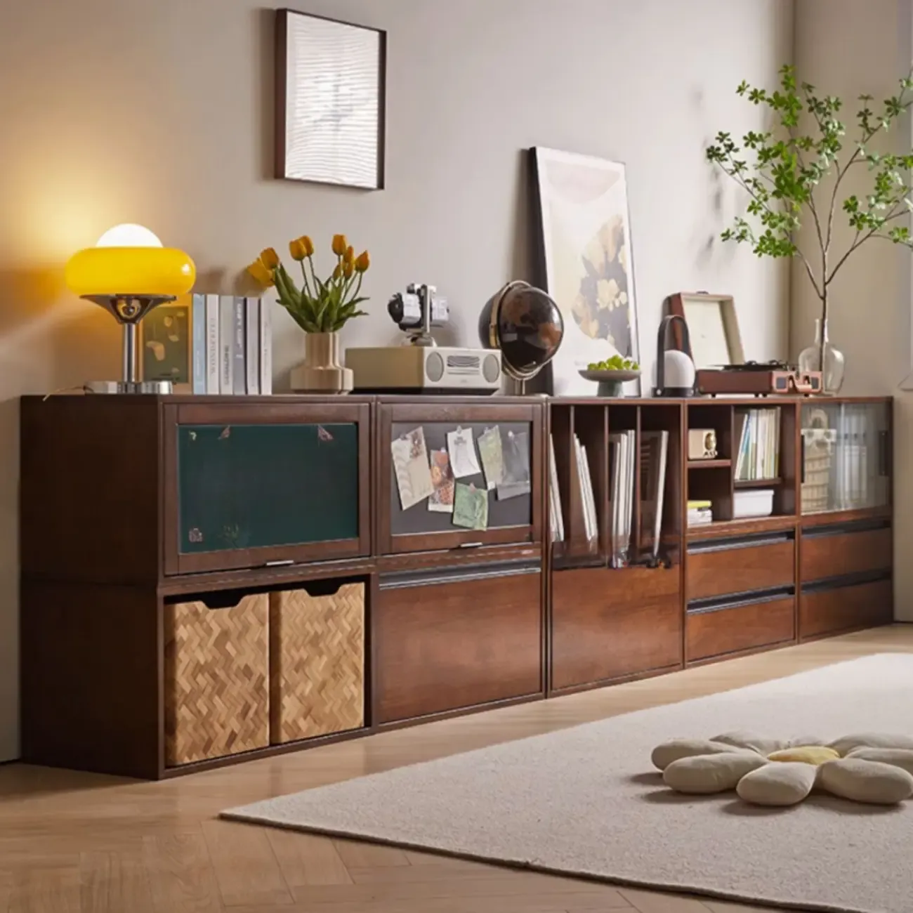 Contemporary Walnut Wood Cube Storage Bookcase