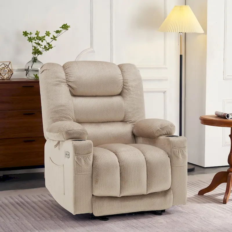 MCombo Electric Power Recliner Chair with Heat and Massage, Fabric 6079/PR670