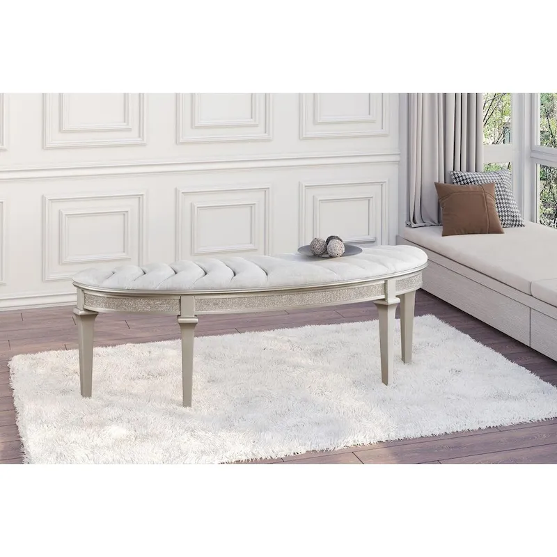 Rosarito Silver Oak and Ivory Upholstered Demilune Bench