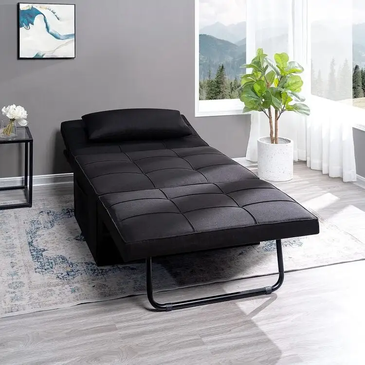 Sleeper Chair Bed, 4 In 1 Multi-Function Convertible Ottoman Bed, Breathable Linen Bed Chair, Convertible Sofa Bed