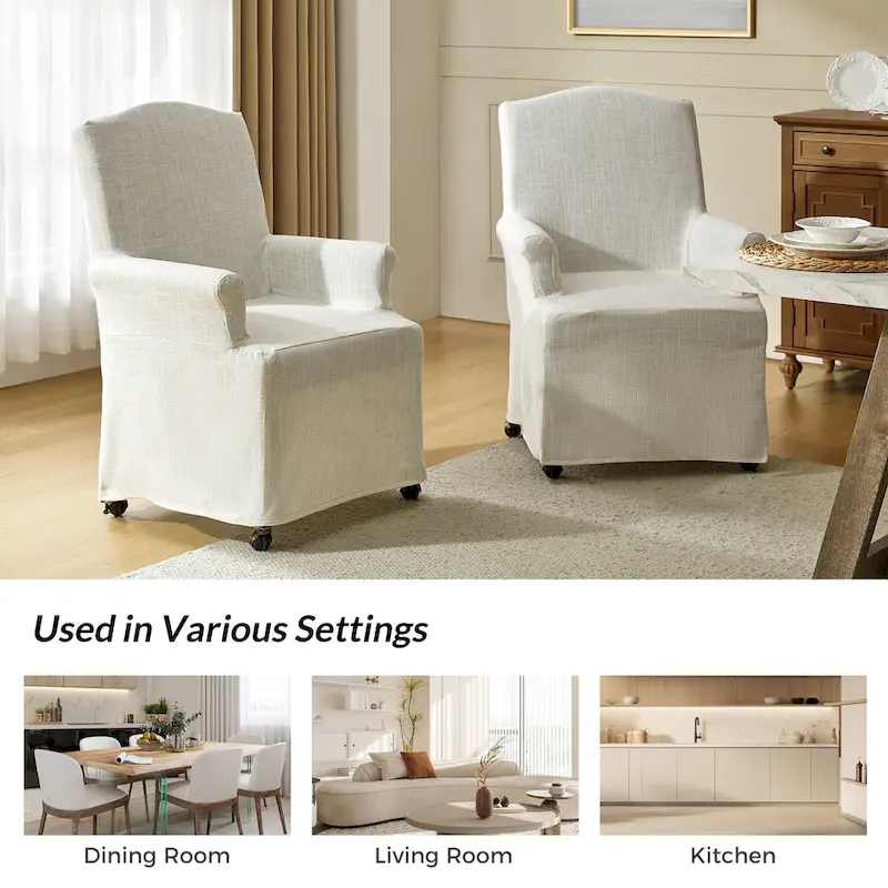 Alethea Upholstered Slipcover Arm Dining Chair with Soild Wood Legs by HULALA HOME