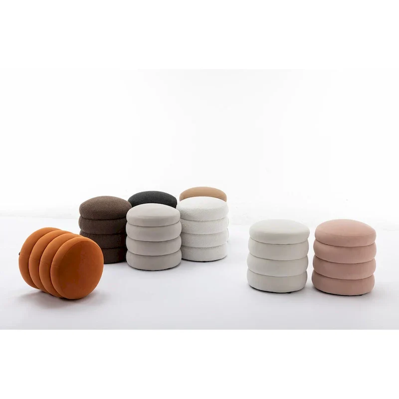 Soft Velvet Round Ottoman Footrest Stool