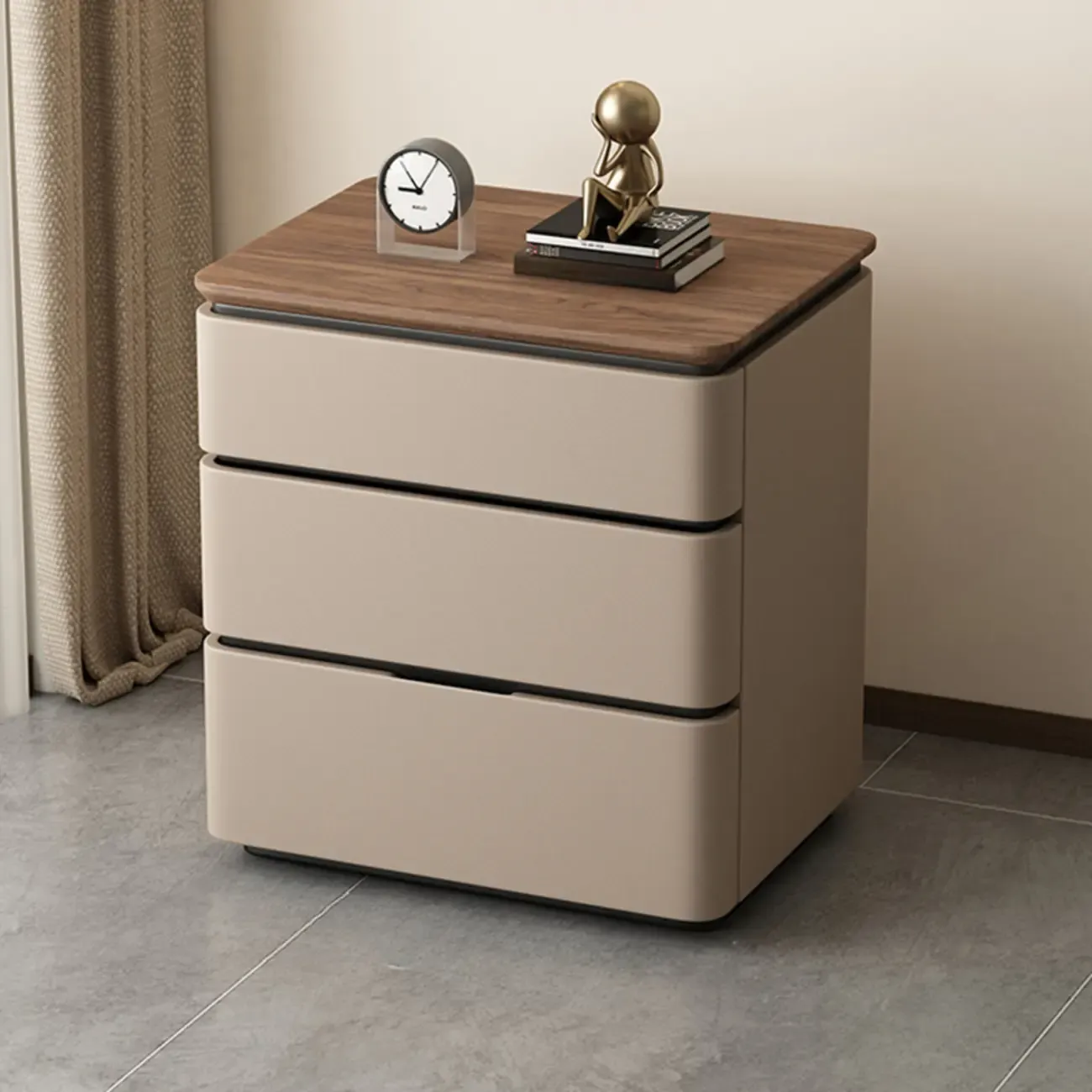 Modern Narrow Wooden Nightstand with 3 Drawers