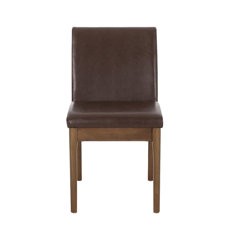 Armless Dining Chair, Natural Grain Rubberwood, Brown Faux Leather