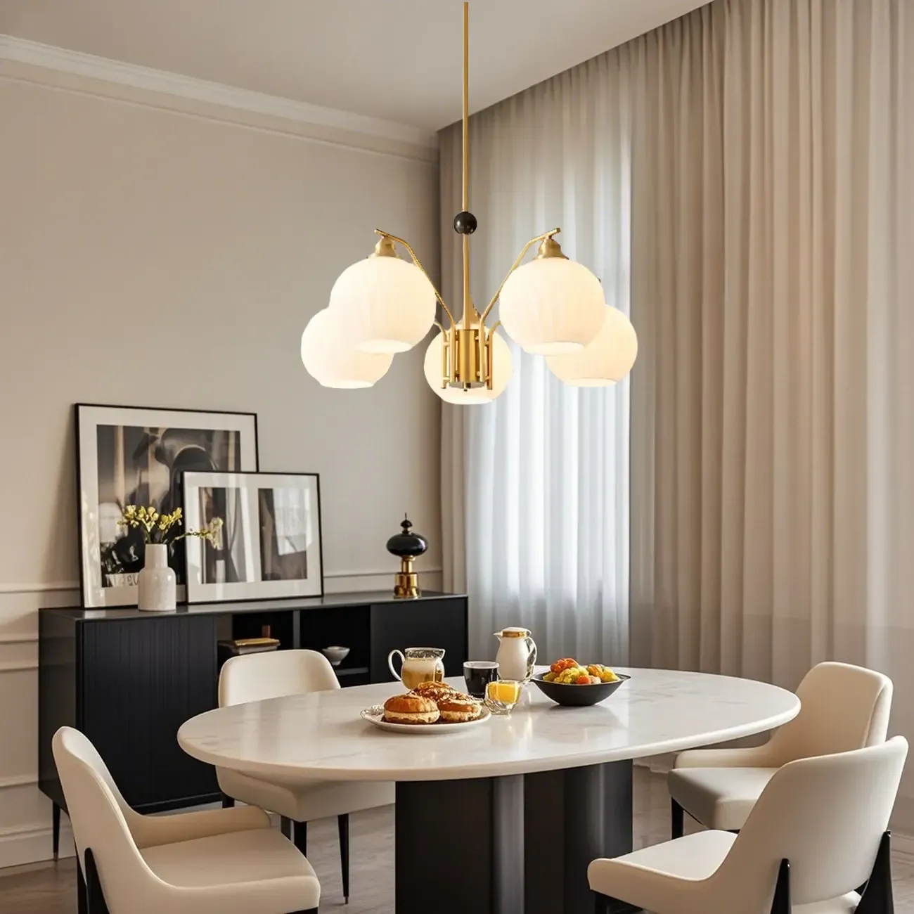 Modern 8-light Glass Globe Chandelier with Adjustable Height