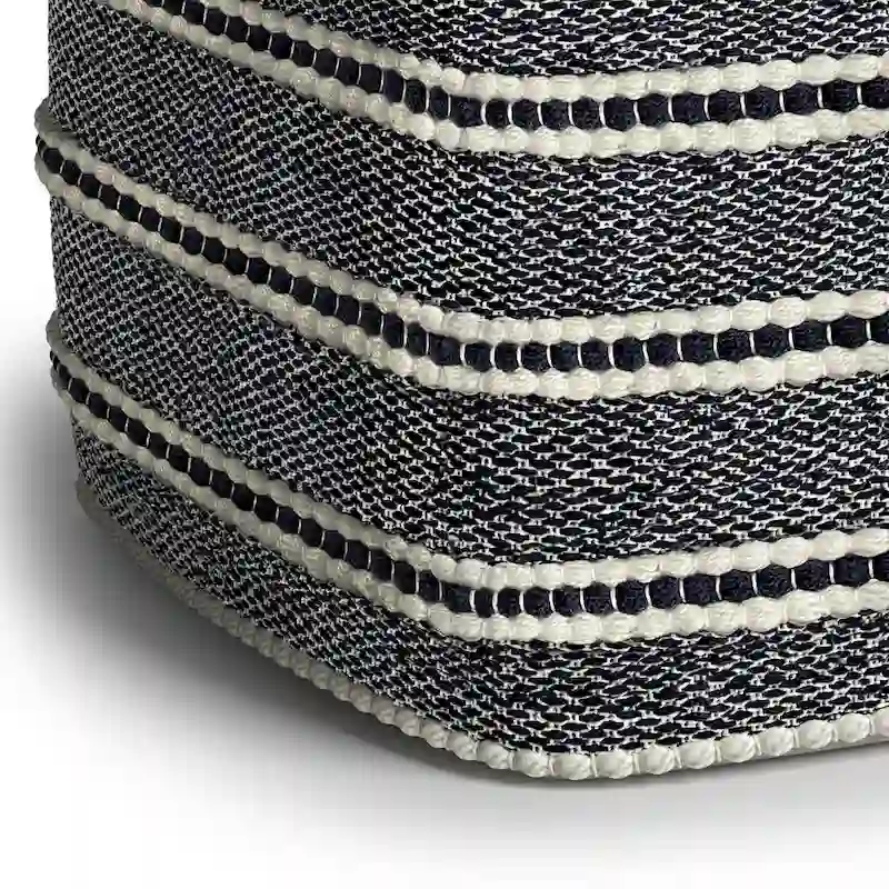 WYNDENHALL Anika Square Woven Pouf in Navy and White Recycled PET Polyester